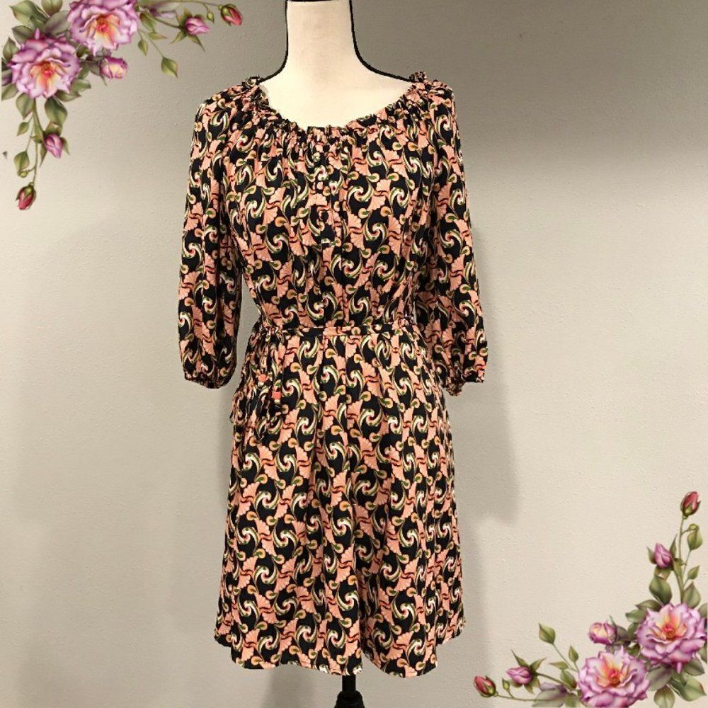 Navy Blue Peasant Long Sleeve Dress
